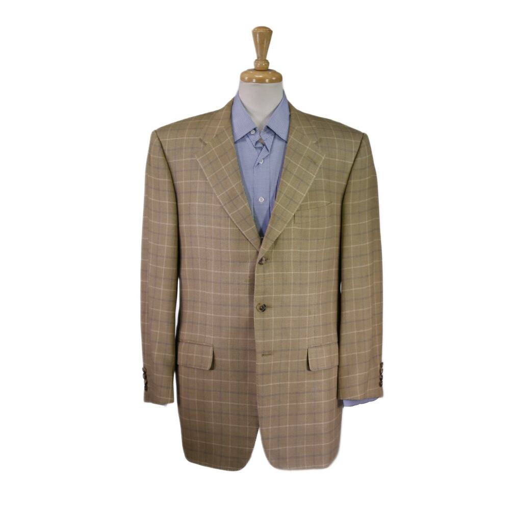 Corneliani Gold Checkered Wool Silk Sportcoat Blazer 44L